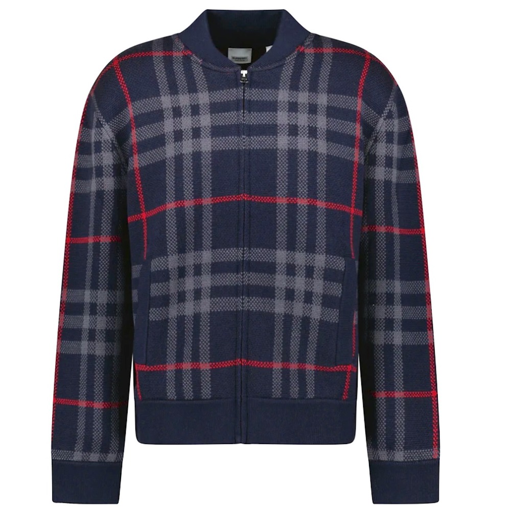 Burberry Mens Morland Plaid Check Full‎ Zip Knit Bomber Sweater Jacket, 8091165